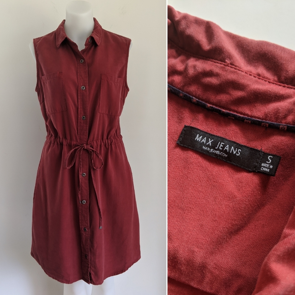 MAX JEANS Sleeveless Shirt Dress, Red, Small